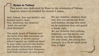 hymn to talisay|Hymn To Talisay by Jose Rizal .